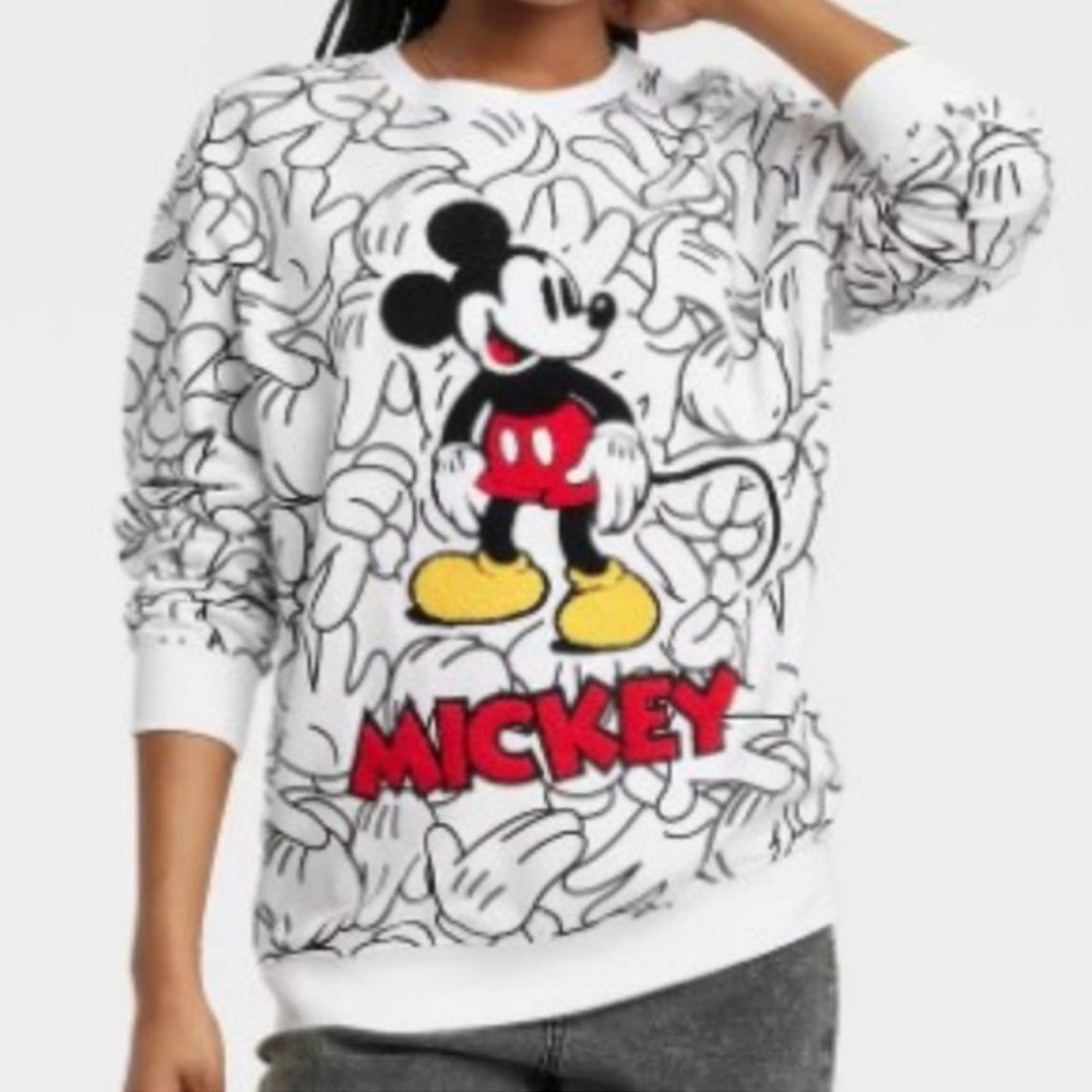 DISNEY 100 MICKEY MOUSE HANDS ICON GRAPHIC VARSITY SWEATSHIRT T-SHIRT SZ M